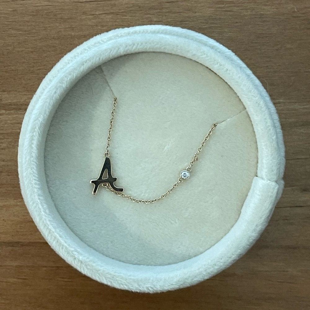 Dainty Gold Initial “A” Necklace with Diamond